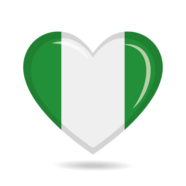 Nigeria Nationalflagge Herzform Vektorillustration — Stockvektor