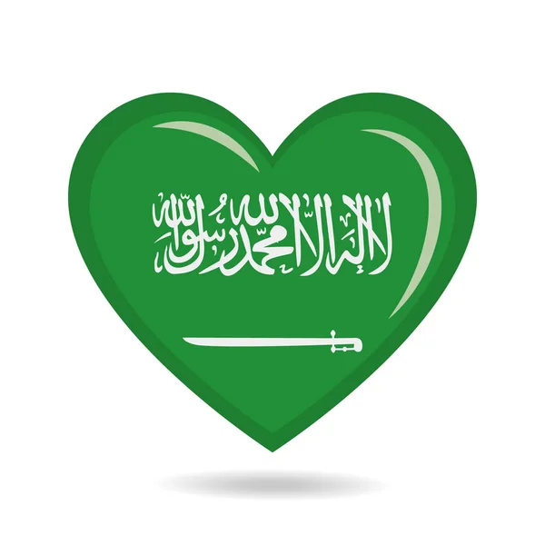 Saudi Arabia National Flag Heart Shape Vector Illustration — Stock Vector