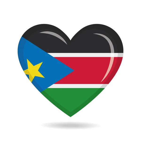 Національний Прапор Південного Судану Формі Серця — стоковий вектор