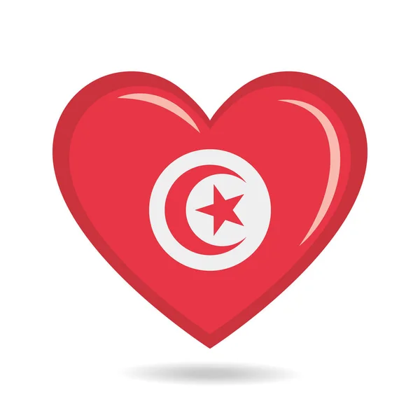 Tunisia Bandiera Nazionale Forma Cuore Illustrazione Vettoriale — Vettoriale Stock
