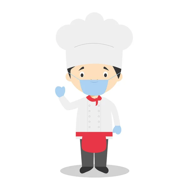 Lindo Vector Dibujos Animados Ilustración Chef Con Máscara Quirúrgica Guantes — Archivo Imágenes Vectoriales