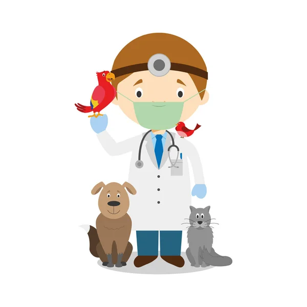 Χαριτωμένο Εικονογράφηση Φορέα Κινουμένων Σχεδίων Ενός Κτηνιάτρου Χειρουργική Μάσκα Και — Διανυσματικό Αρχείο