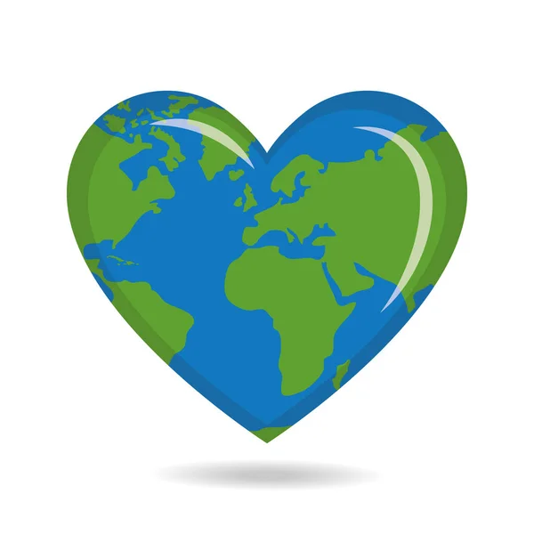 Planet Earth Hjärta Form Symbol Vektor Illustration — Stock vektor