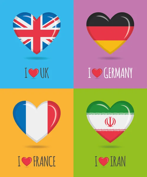 Affiches Aimantes Colorées Royaume Uni Allemagne France Iran Avec Drapeau — Image vectorielle