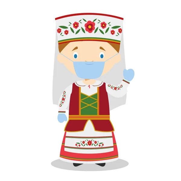 Karakter Dari Belarus Berpakaian Dengan Cara Tradisional Dan Dengan Masker - Stok Vektor