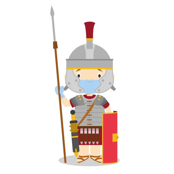 Personaje Italiano Vestido Manera Tradicional Como Legionario Romano Con Máscara — Vector de stock