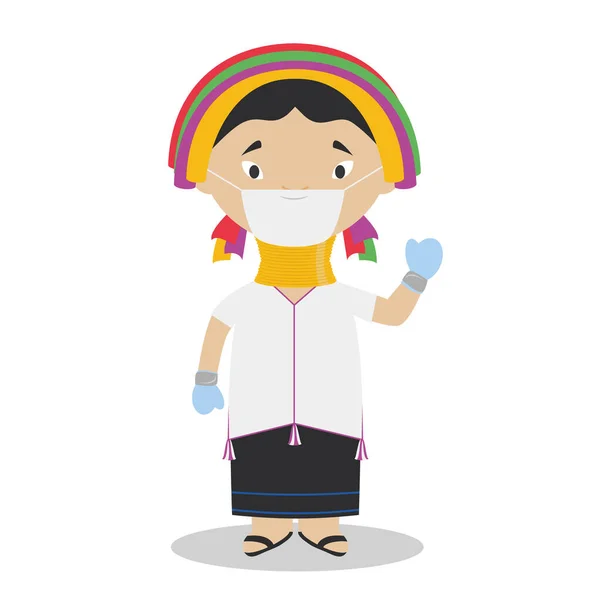 Дівчина Персонаж Падаунг Янми Плем Каян Одягнена Традиційний Спосіб Хірургічною — стоковий вектор