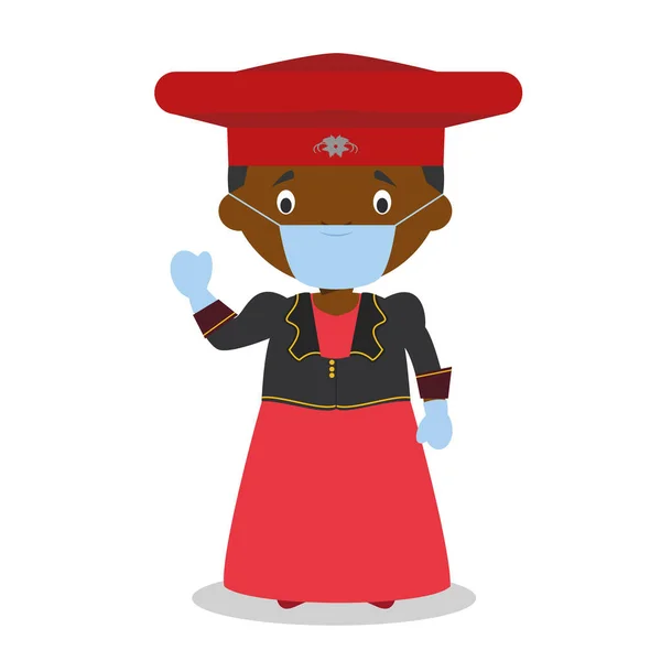 Характер Намібії Herero Tribe Одягнений Традиційний Спосіб Хірургічною Маскою Рукавичками — стоковий вектор