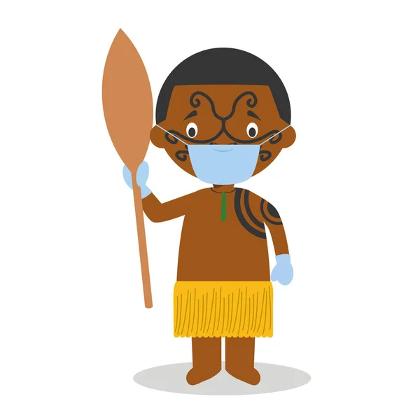 Personagem Nova Zelândia Vestido Maneira Tradicional Tribo Maori Com Máscara —  Vetores de Stock