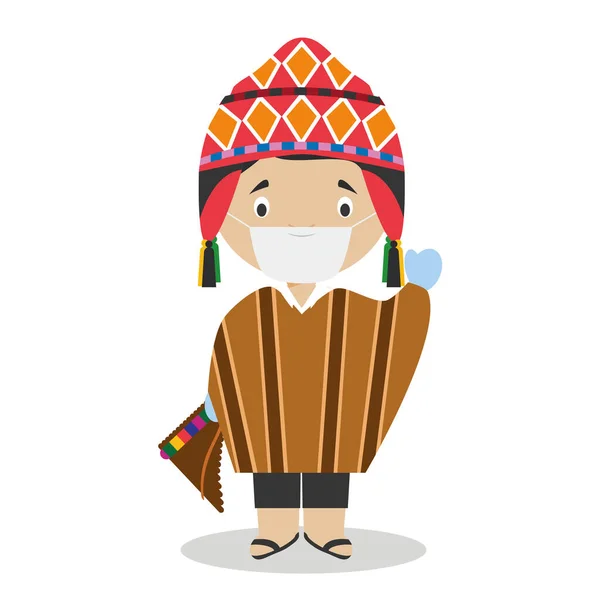 Karakter Uit Peru Gekleed Traditionele Manier Met Chirurgische Masker Latex — Stockvector