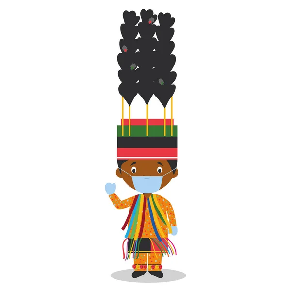 Figur Aus Kitts Und Nevis Traditioneller Karnevalskleidung Und Mit Chirurgenmaske — Stockvektor