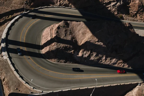 Hoge Hoek Uitzicht Kronkelende Weg Leidt Naar Hoover Dam Colorado — Stockfoto