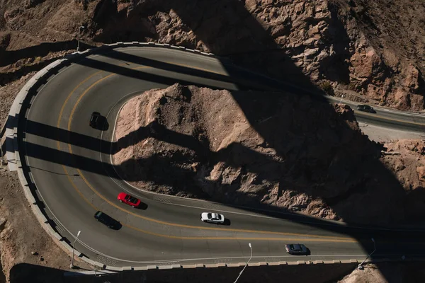 Hoge Hoek Uitzicht Kronkelende Weg Leidt Naar Hoover Dam Colorado — Stockfoto