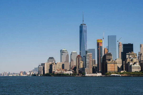 New York, USA - September 23, 2015: View of the world center of Manhattan in New York City from Brooklyn.