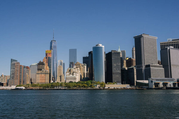 New York, USA - September 23, 2015: View of the world center of Manhattan in New York City from Brooklyn.
