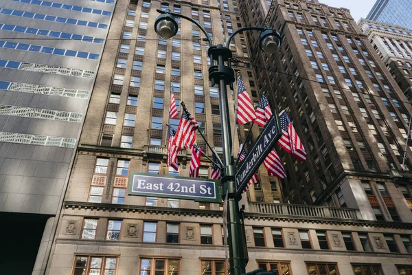 New York Usa September 2015 American Flags New York Corner — Stock Photo, Image