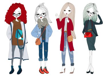 Moda kız koleksiyonu moda giysiler giyen güzel şık kızlarla