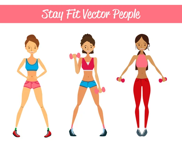 Blijf Fit mensen instellen vectorillustratie met Vector Fitness meisjes — Stockvector