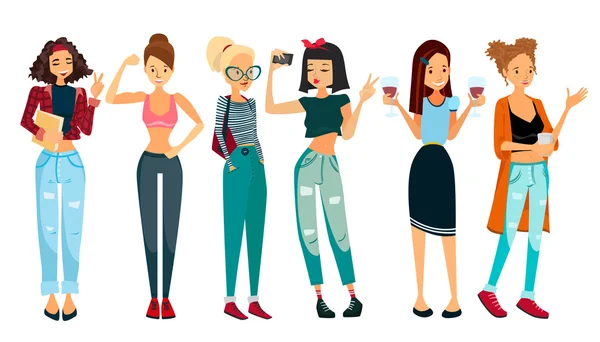 Vektor People Illustration Set mit sechs schönen Frauen — Stockvektor