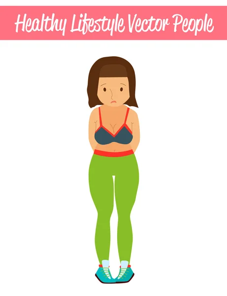 Estilo de vida saludable plano Vector de personas Ilustración con mujer gorda con sobrepeso — Archivo Imágenes Vectoriales