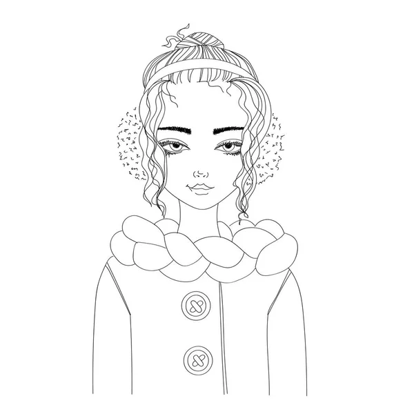 Mode-Illustration mit einem jungen hübschen Mädchen in Winterkleidung — Stockvektor