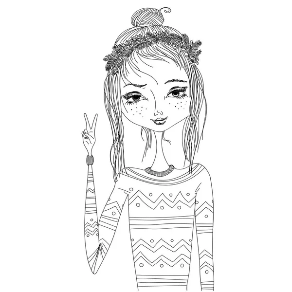 Mode-Illustration mit einem jungen hübschen Mädchen im kuscheligen Pullover — Stockvektor