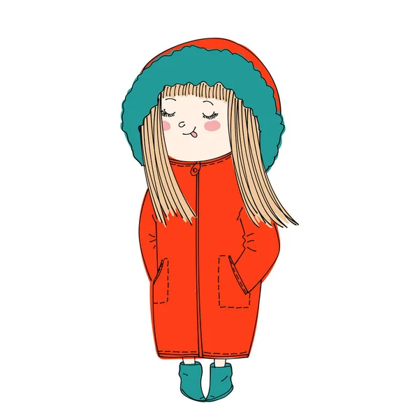 Isolado bonito cartoon menina vestindo quente inverno roupas —  Vetores de Stock