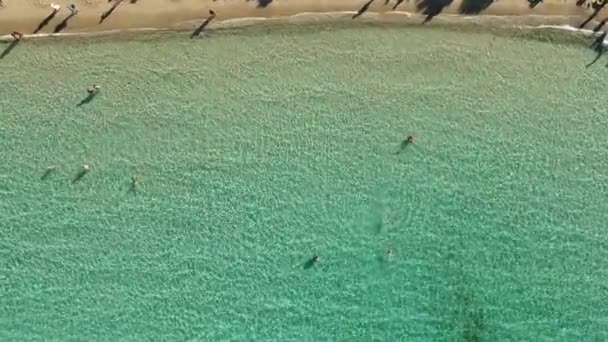 Aéreo de praia e mar azul-turquesa em um dia ensolarado — Vídeo de Stock
