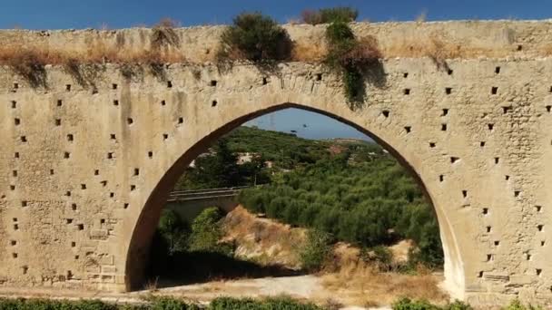 古代運河のカラスの下の古い橋が飛ぶ — ストック動画