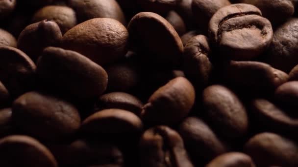 Close up Coffee Beans Tracking Shot Fallen Out Of Bag — Stock Video