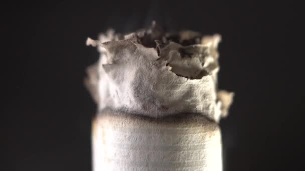 Macro d'une cigarette brûlante. Extrême gros plan . — Video