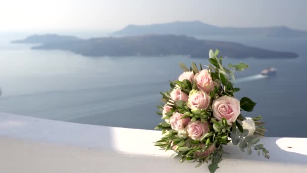 Bouquet da Sposa Close Up Outdoor a Santorini — Video Stock