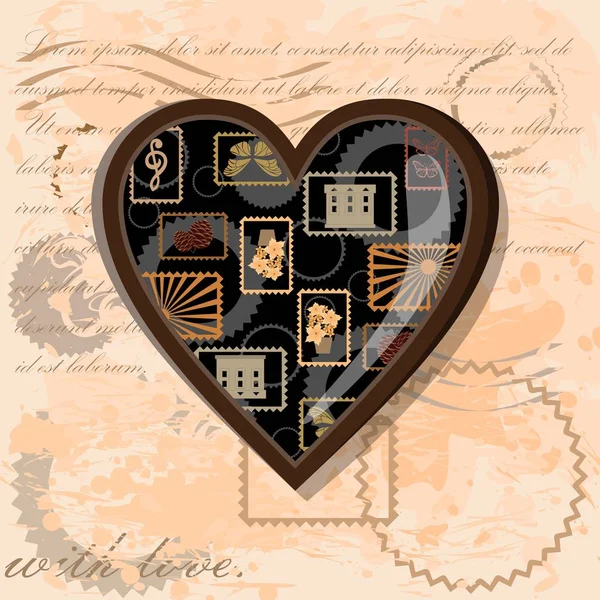 Коричневое сердце в винтажном стиле — стоковый вектор