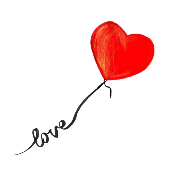 Großes rotes Herz mit Wort Liebe. isoliert auf weißem Hintergrund. — Stockfoto