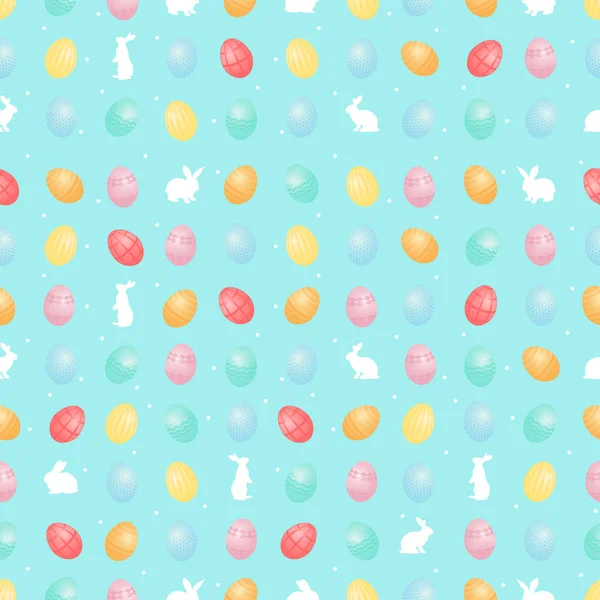 Heldere kleurrijke paasachtergrond met eieren en konijntjes — Stockfoto