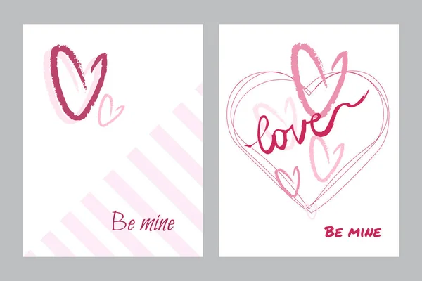Valentine's greeting cards. Pink hearts with text on a white bac — 스톡 사진