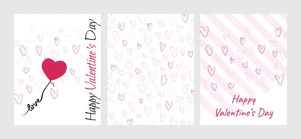 Valentine's greeting cards set. Pink hearts with text on a white — Stock Photo, Image