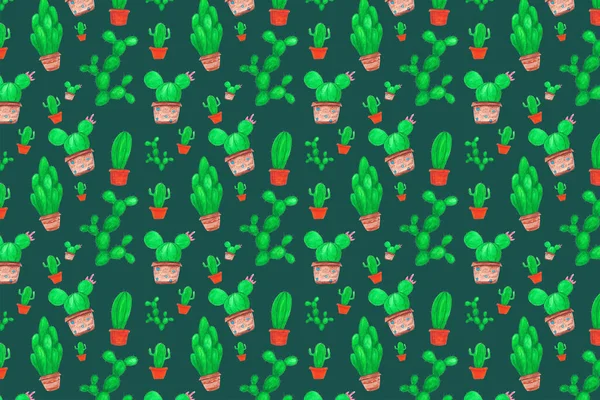 Květinové pozadí. Zelené pozadí s akvarely kaktusy — Stock fotografie