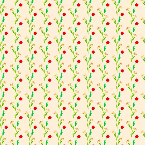 Seamless pattern. Repeating small  pink and yellow flowers. Beig — 스톡 사진
