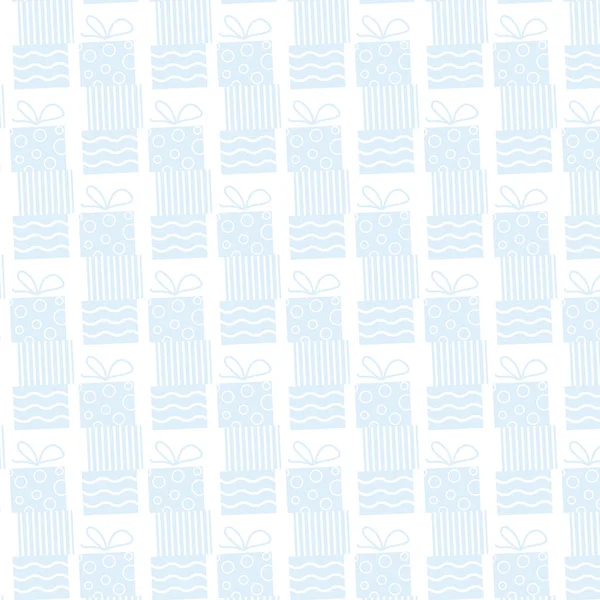 ギフトボックス付きの休日の背景。シームレスホワイトブルーのパターン — ストック写真
