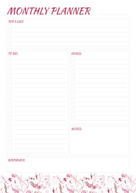 White monthly planner with bright leaves design 