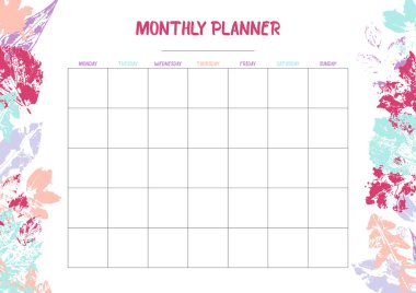 White monthly planner with bright leaves design 