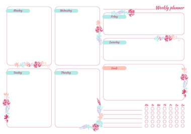 White weekly planner with bright leaves design 
