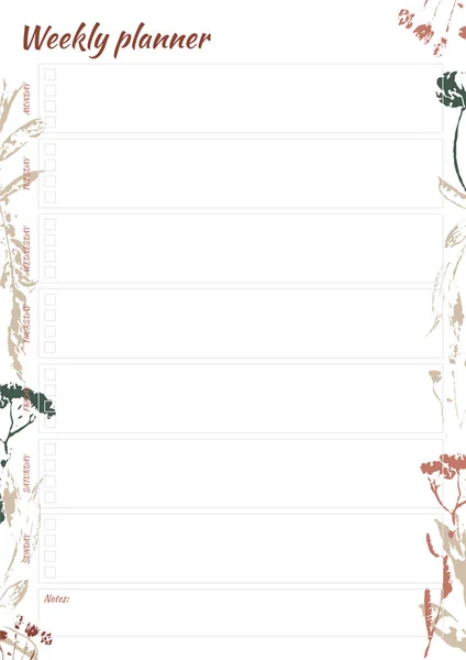 White weekly planner with minimalistic leaves pattern — 스톡 사진