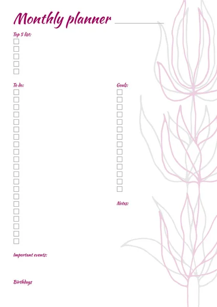 Білий щомісячний планувальник з мінімалістичним візерунком листя — стокове фото