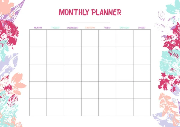 White monthly planner with bright leaves design — 스톡 사진