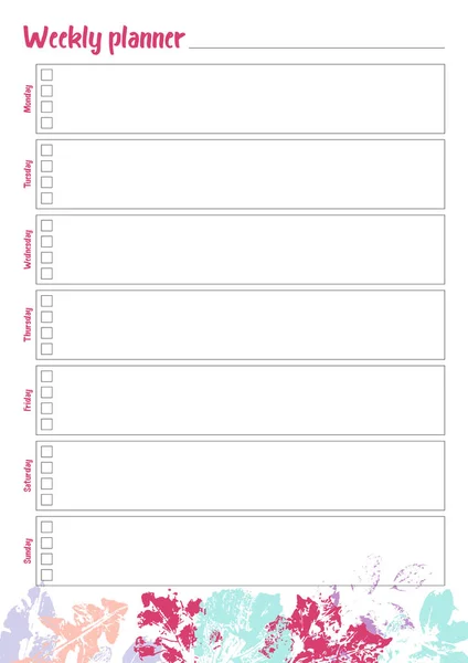 White weekly planner with bright leaves design — Stok fotoğraf