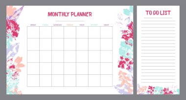 Set of planners with floral design. Monthly and to do list.