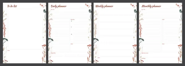 Set of planners with minimalistic floral design. Monthly, weekly — Stockfoto