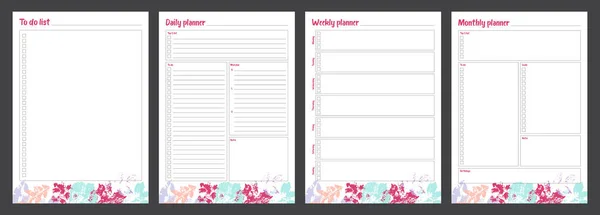 Conjunto de planejadores com design floral minimalista. Mensalmente, semanalmente — Fotografia de Stock